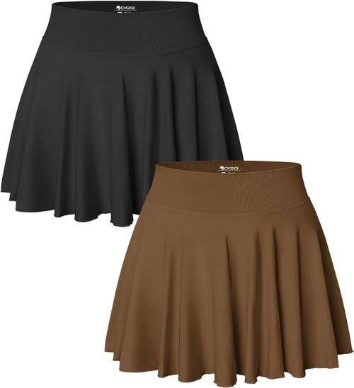 Women 2 Piece Skirts 2 in 1 Flowy Basic Versatile Stretchy Flared Casual Mini Skirts