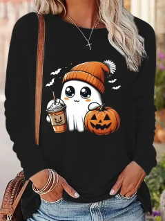 Halloween Ghost Print Long Sleeve