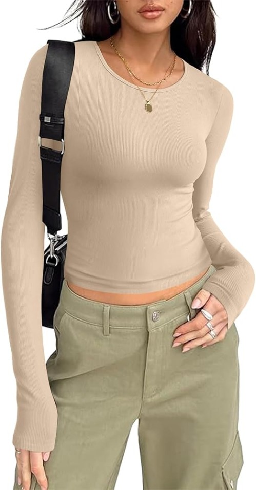 Long Sleeve Shirts for Women Basic Crewneck T-Shirts Casual