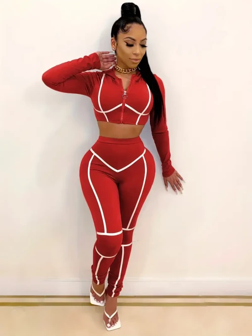 Striped Workout Jacket & Pants Two-piece Set
