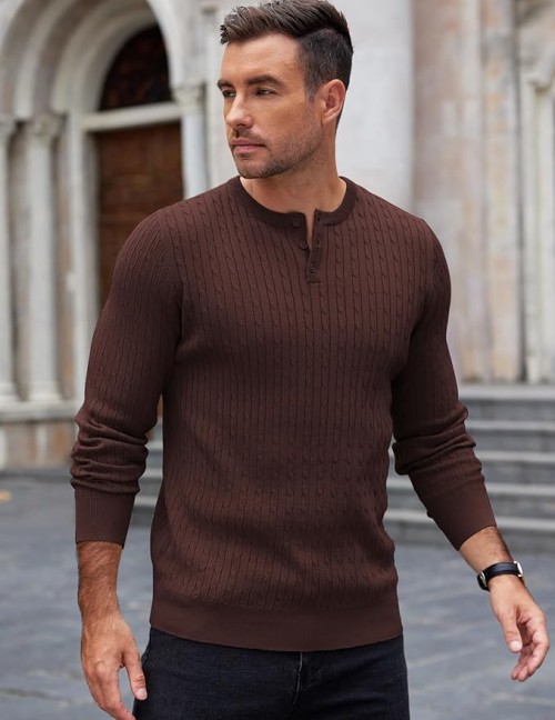 COOFANDY Men's Knit Henley Shirts Long Sleeve Button Down Fall Sweaters and Pullovers