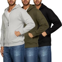 PURE CHAMP 3pk Cotton Hoodies for Men Full Zip Up Mens Hoodies Fleece long sleeve Active Athletic Workout Sweatshirts for Men
