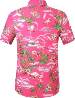 SSLR Pack Hawaiian Shirt for Men Flamingo Short Sleeve Casual Button Down Shirts Summer Beach Shirt