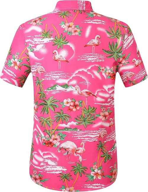 SSLR Pack Hawaiian Shirt for Men Flamingo Short Sleeve Casual Button Down Shirts Summer Beach Shirt