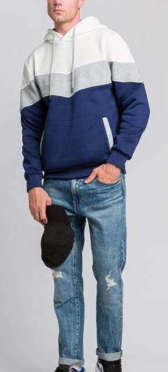 Mens Hoodies Pullover Color Block Fleece Long Sleeve Sweatshirt Tops with Pocket