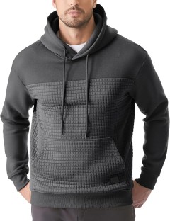 JMIERR Men's Hooded Sweatshirt Casual Long Sleeve Drawstring Fleece Waffle Pullover Hoodies with Pockets