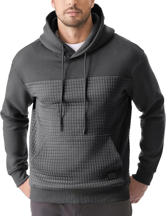 JMIERR Men's Hooded Sweatshirt Casual Long Sleeve Drawstring Fleece Waffle Pullover Hoodies with Pockets