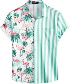 VATPAVE Mens Hawaiian Flamingo Shirts Casual Tropical Short Sleeve Button Down Shirt Summer Beach Shirts