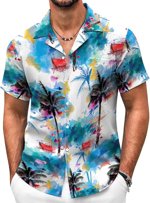 Udarnik Hawaiian Shirt for Men Short Sleeve Button Down Shirts Beach Tropical Casual Shirts