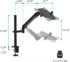 Gas Spring Laptop Mount with Adjustable Notebook Holder, Fits 13.1"-16" Laptop, Height Adjustable Laptop Stand for Desk Supports 2.2~12.1 lbs, Full Motion Accessories - Black