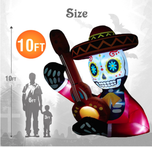 Halloween Inflatable Skull with Guitar Outdoor Decorations