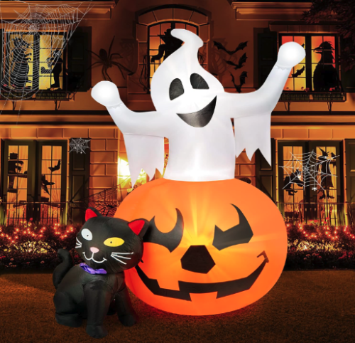 Halloween Inflatables Outdoor Spooky Pumpkin and Witch' s Black Cat Combo Decor