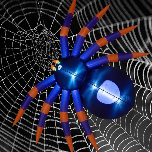 ATDAWN 8 Ft Halloween Inflatable Spider, Giant Blow Up Spider with LED Lights (Black & Purple & Orange)