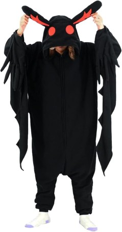 Mothman Costume Halloween Onesie Adult Pajamas Cosplay Animal Homewear Sleepwear Jumpsuit Costume for Women Men