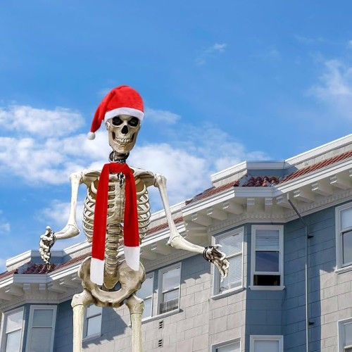 Honoson 2 Pcs 12 ft Skeleton Costume Accessories Includes Christmas Giant Santa Hat and Santa Scarf Halloween Skeleton Costume Decor for 12 ft Skeleton Xmas Oversized Santa Costume Dress