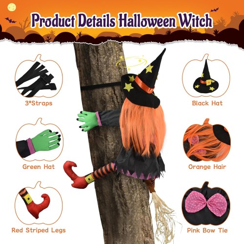 SHAVINGFUN Halloween Decorations,Halloween Wreaths,Halloween Outdoor Decoration-Flying Crashed Witches,Crashing Witch into Tree Halloween,Flying Witch Decor for Front Yard,Tree,Porch,Outdoor Lawn