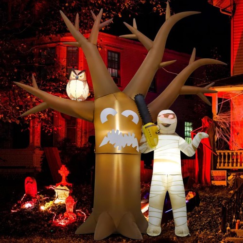 GOOSH 12 FT Halloween Inflatables Dead Tree with Mummy Outdoor Decorations Dead Tree Blow Up Yard Mummy Inflatables Holiday Inflatables for Outdoor Yard Garden Lawn Decor