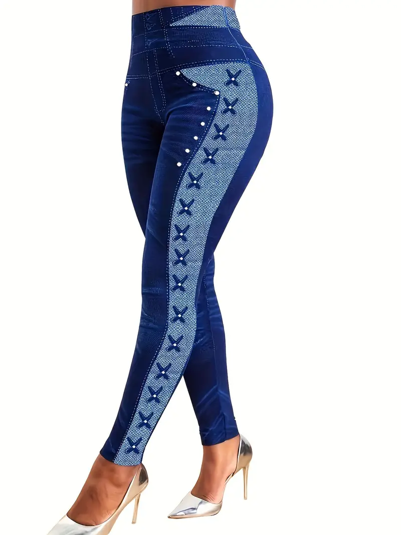 Faux Denim Print Skinny Leggings