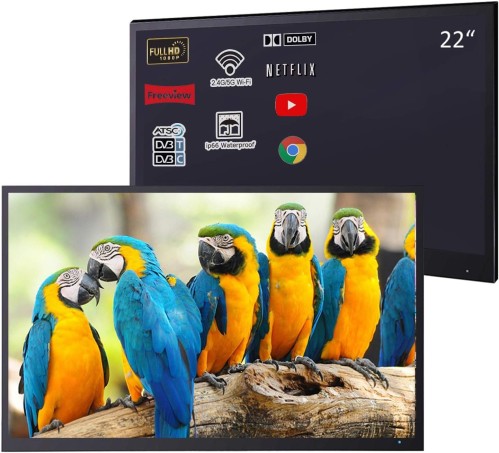 Soulaca 22 inches Black Color Smart IP66 Waterproof Bathroom LED Android TV SPA ATSC WiFi Bluetooth Hotel Television Luxury 2024 Model