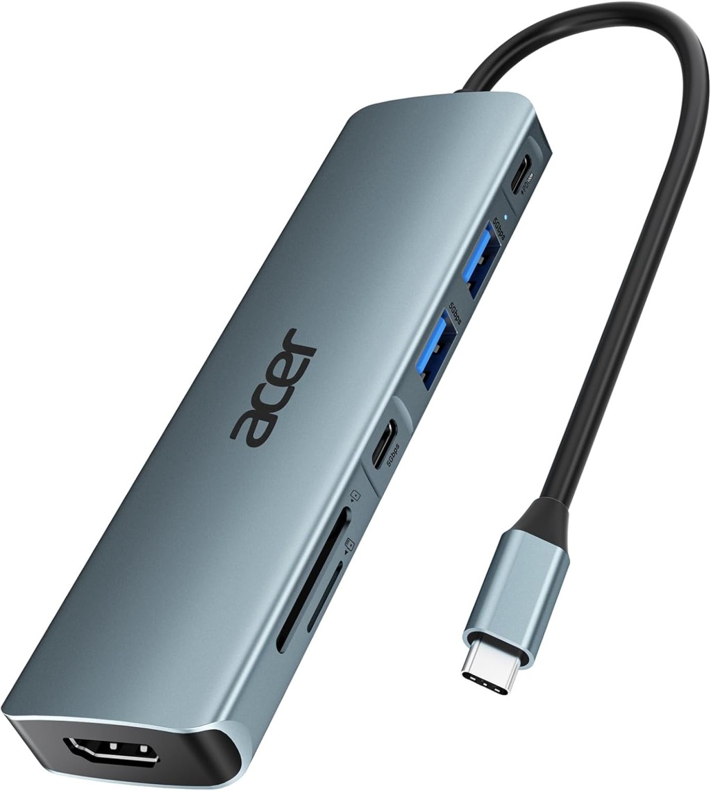 Acer USB C Hub, 7 in 1 USB C to HDMI Splitter, 2 USB 3.1 GEN1 and 5Gbps Type-C Data Port, USB C Adapter with 4K HDMI Port, PD 100W Charging, SD Card Reader, for iPad Pro MacBook Pro Acer Laptops