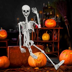 36" Skeleton Halloween Decor, 3FT Posable Halloween Skeleton Decorations, Realistic Full Body Plastic Skeleton for Halloween Party Decor, Haunted House Graveyard Props Indoor Outdoor Decorations