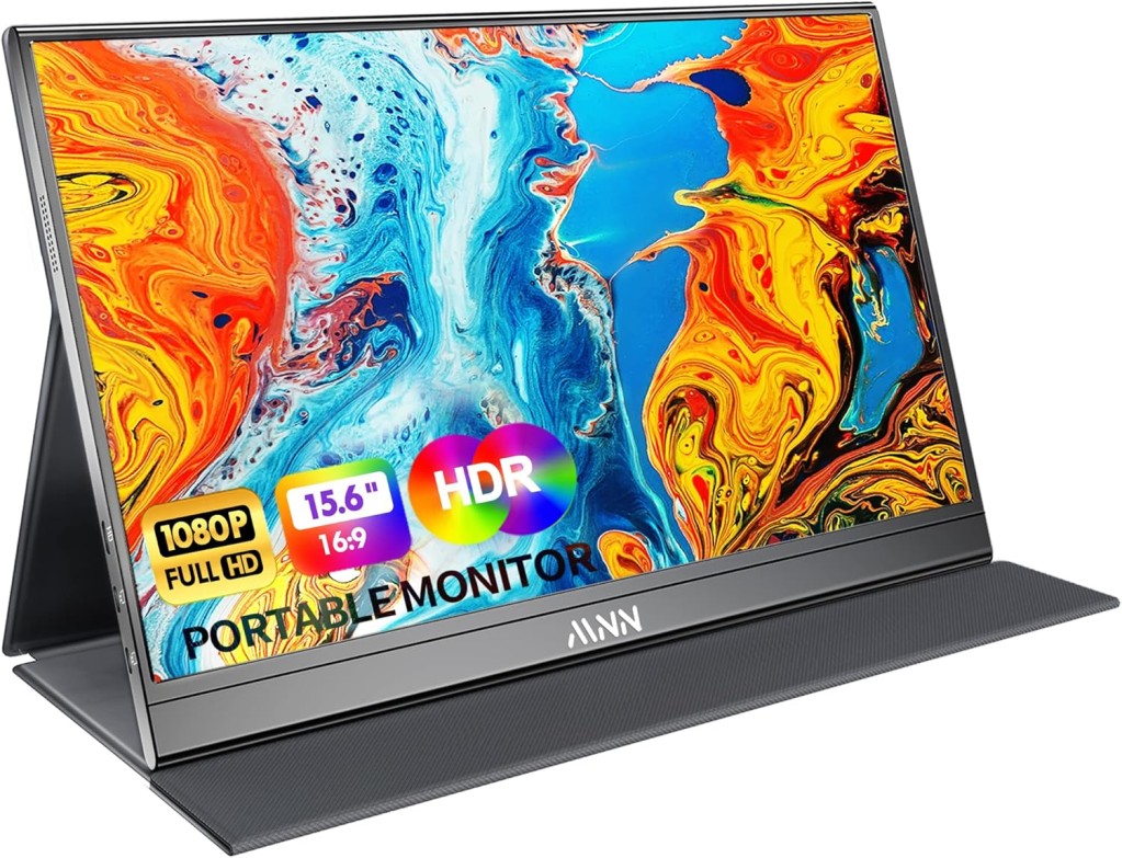 MNN Portable Monitor 15.6inch FHD 1080P USB C HDMI Gaming Ultra-Slim IPS Display w/Smart Cover & Speakers, HDR Plug&Play, External Monitor for Laptop PC Phone Mac