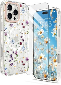MILPROX Compatible with iPhone 16 Pro Max Case - with Screen Protector/Strap - Compatible with MagSafe - Cute Flower Floral Pattern with Girls/Women - Magnetic Slim Protective Phone Cover - Garden