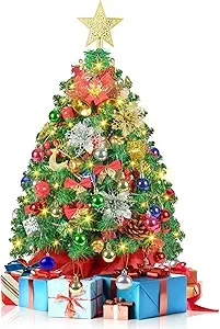 2FT Mini Christmas Tree – Prelit Tabletop Christmas Tree with DIY Ornaments
