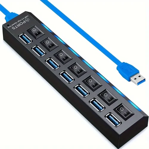 🔌 7-Port USB 3.0 Hub with Independent LED Switch – High-Speed Data Transfer for All Your Devices! ⚡