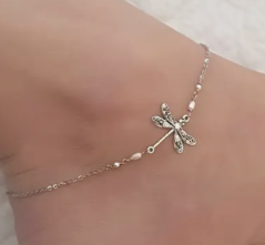 Silver Dragonfly Anklet
