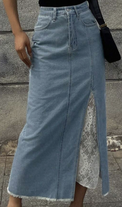 Light Wash Blue Split Seam Skirt