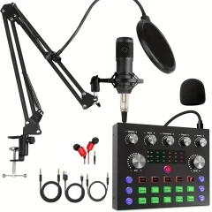 Podcast Microphone Kit with V8s Sound Card & Voice Changer