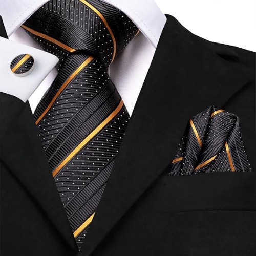 Hi-Tie Extra Long Silk Necktie Gift Set – Includes Pocket Square & Cufflinks