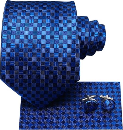 Extra Long 63" Silk Necktie Set – Includes Pocket Square, 5 Pairs of Cufflinks & Gift Box