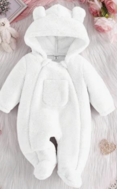 Fluffy Ear Pocket Hooded Pajama Romper