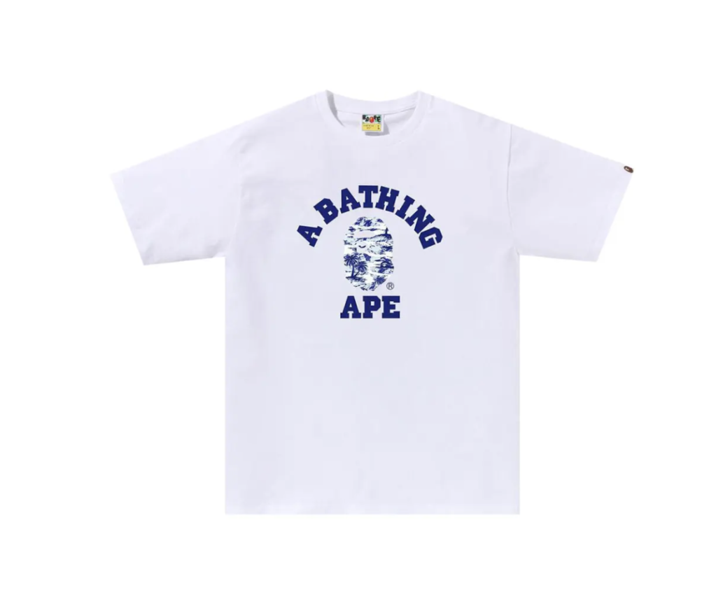 BAPE Palm Tree Camo College Tee 'White/Blue'