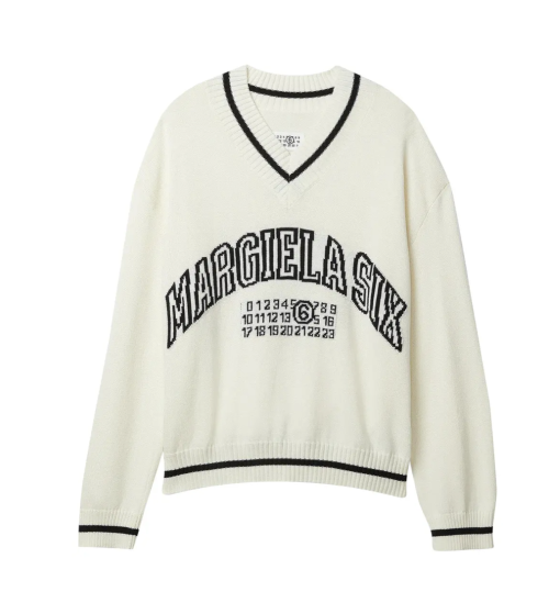MM6 Maison Margiela Varsity Jaquard V-Neck 'Off White'