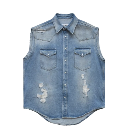MM6 Maison Margiela Sleeveless Distressed Denim Shirt 'Blue'