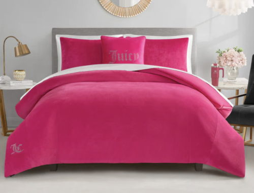 Solid Velour Comforter Set in Hot Pink