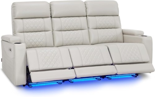 3-Seat Power Loveseat with Power Headrests, Smart Home Theater Seating with USB & Type-C Ports, LED Lights & Armrest Storage (Light Grey)