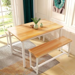 3-Piece Dining Set for 4 with 2 Benches, Space-Saving Kitchen Table with Sturdy Metal Frame and Oak Finish