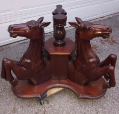 Carved Wood 3 Horse Table