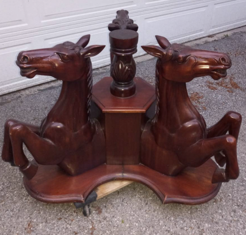 Carved Wood 3 Horse Table