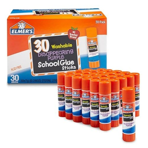 Elmer’s Disappearing Purple Glue Sticks – 30 Pack! Washable, Mess-Free, 7g Each – Perfect for School, Crafts & Fun ✏️💜
