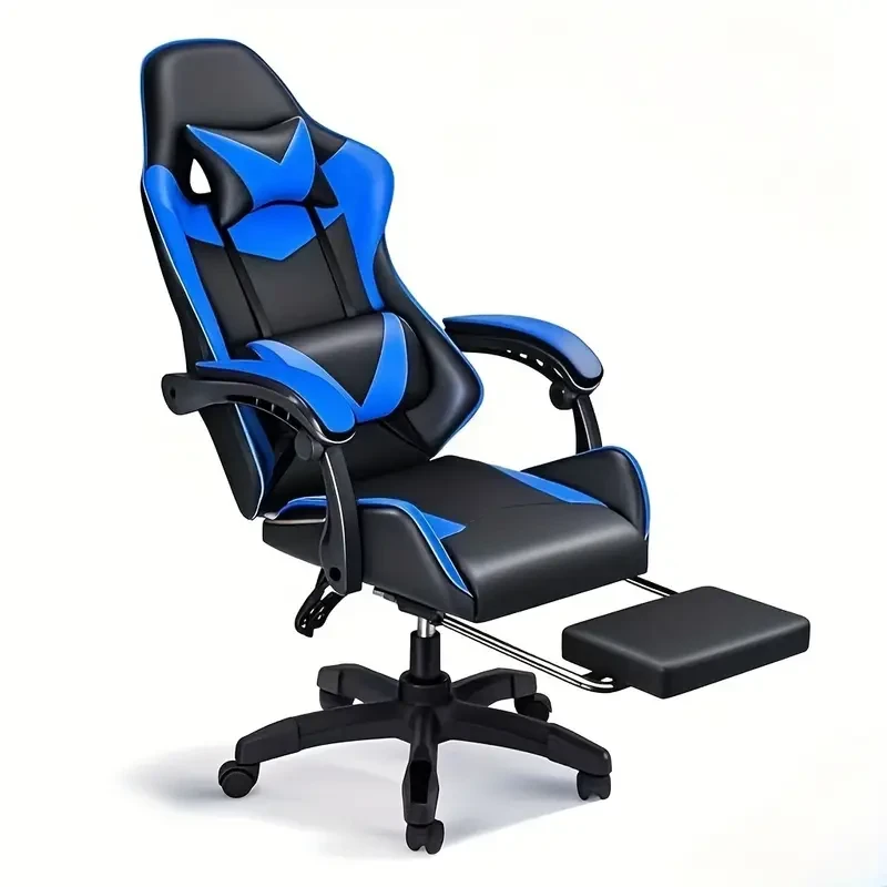 High-Back Ergonomic Gaming Chair – Adjustable Swivel with Headrest, Lumbar Support & Footrest, 440lb Capacity, White or Black/Blue