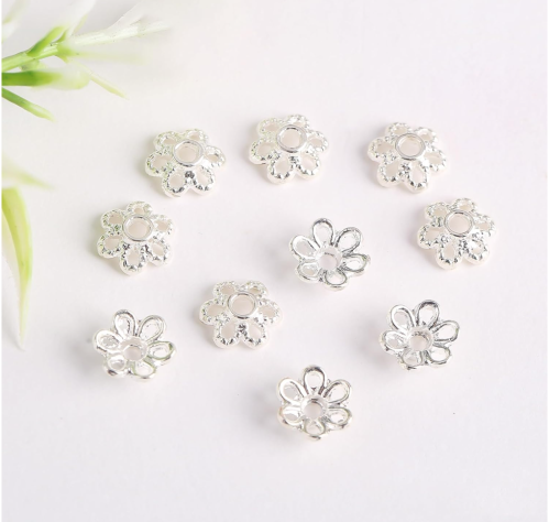 BEAUTY PLAYER】ビーズキャップ　Bead Caps (Flower Shape, Silver, 100 pcs)