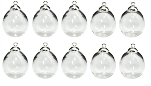 starPG たまご型 20mm ガラスドーム 10セット　シルバー　Egg-shaped 20mm Glass Dome with Cap – 10 Sets　Silver