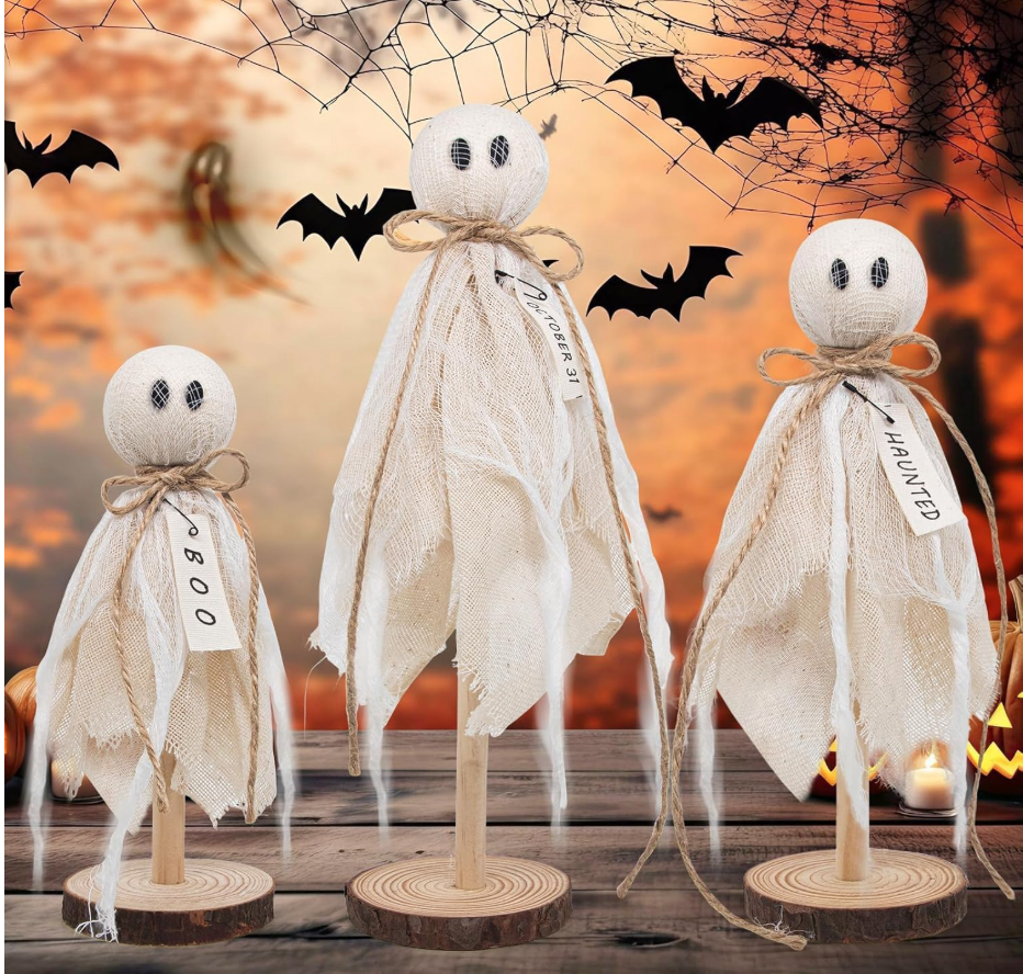 🎃 木製おばけ家族セット（3点）　Wooden Ghost Family Set (3 pcs)