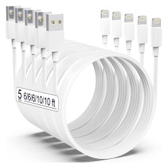 Apple MFi Certified iPhone Charger – 5Pack [6FT/6FT/6FT/10FT/10FT] Long Lightning Cables, Fast Charging Cord for iPhone 14/14 Pro/Max, 13, 12, 11 Pro Max, XS MAX, XR, XS, X, 8, Plus