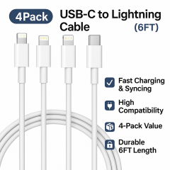 4Pack USB-C to Lightning Cable (6FT) – Fast Charging Cord for iPhone 14/13/12/11 Pro/XS MAX/XR/8,